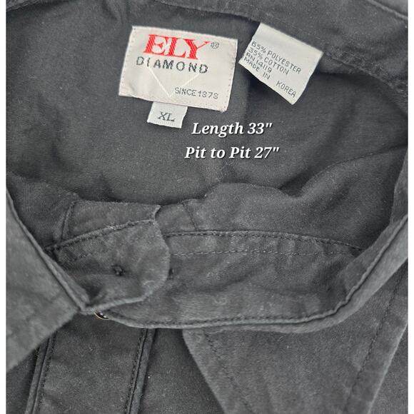 ELY Diamond Western Shirt Black Embroidered Roses XL Vintage Made in Korea - Picture 4 of 5